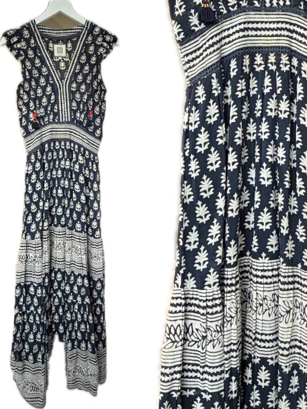 Bell by Alicia Bell Navy and White V‑Neck Annabelle Maxi Dress